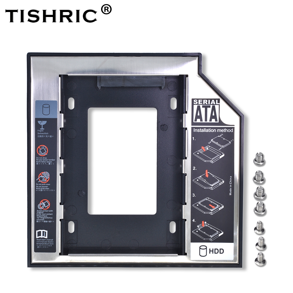 TISHRIC-알루미늄 + 플라스틱 범용 2 세대 HDD 캐디 9.5mm SATA 3.0 2.5 인치 SSD 케이스, 하드 디스크 드라이브 인클로저 홀수 광학 베이